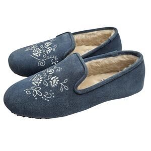 Vermont Country Store Womens Blue Sheepskin Slip-On Moccasin Slipper Size US 7